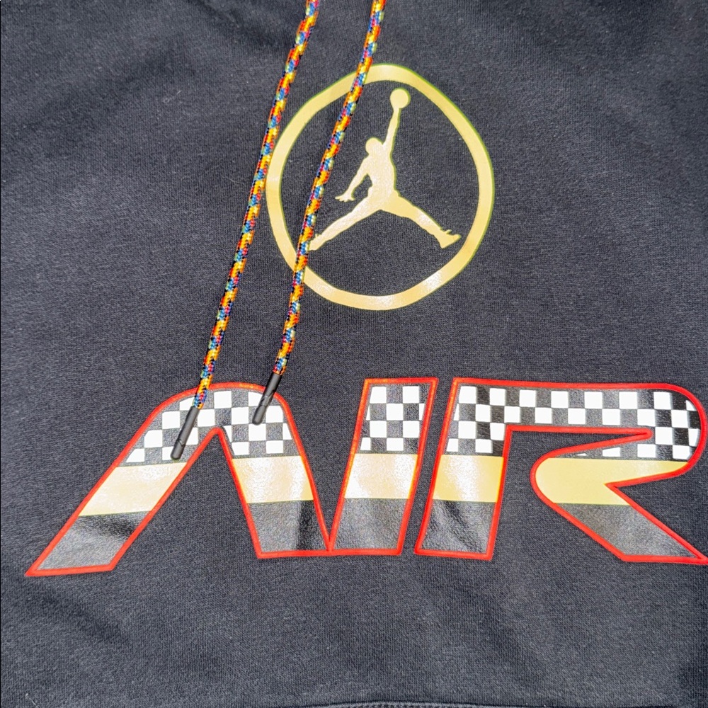 Jordan mens Black Hoodie with Neon Yellow Details - Picture 2 of 4